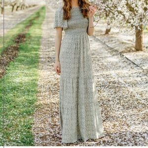 Green Tea Floral Smocked Maxi Dress